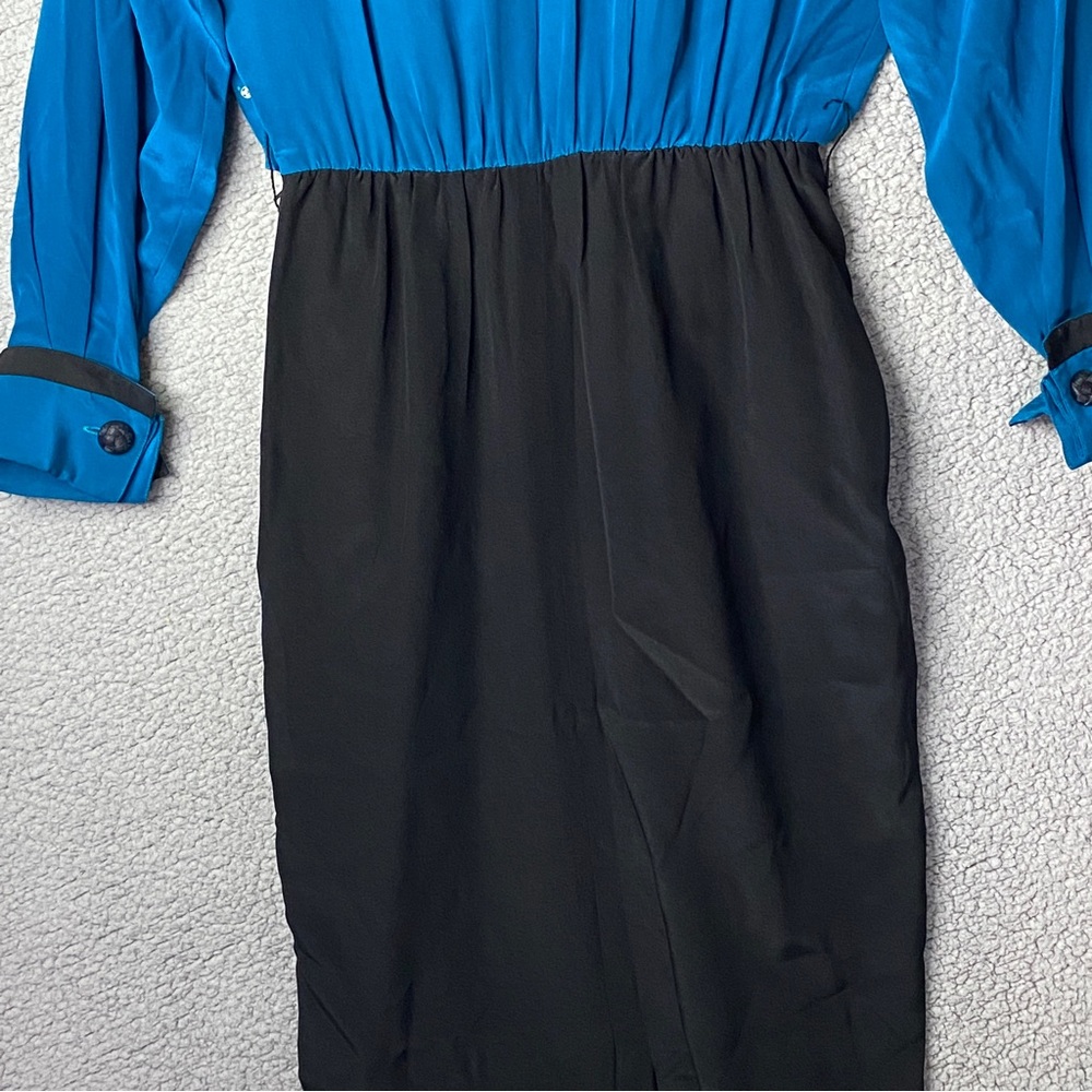 Vintage St Gillian Silk Dress Womens Size 4 Black Blue Long Sleeve - Picture 11 of 16